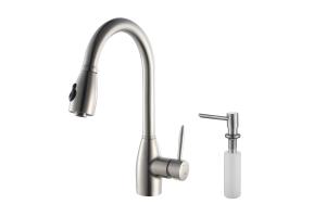 Kraus KPF-2130-SD20 Stainless Steel Single Lever Pull Out Kitchen Faucet And Soap Dispenser