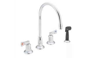 Moen Commercial CA8242 Chrome Two Handle Kitchen Faucet With Black Side Spray