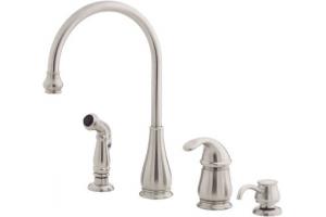 Price Pfister Treviso 26-4DSS Stainless Steel Lever Handle Kitchen Faucet with Side Spray and Soap Dispenser