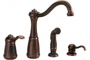 Price Pfister Marielle 26-4NUU Rustic Bronze Single Handle Kitchen Faucet with Side Spray & Soap Dispenser