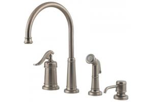 Price Pfister Ashfield 26-4YPE Rustic Pewter Single Handle Kitchen Faucet with Side Spray & Soap Dispenser