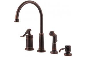 Price Pfister Ashfield 26-4YPU Rustic Bronze Single Handle Kitchen Faucet with Side Spray & Soap Dispenser