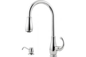 Pfister GT529-DCC Treviso Chrome Single Handle Pull-Out Kitchen Faucet with Spray & Soap Dispenser