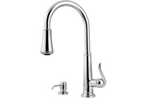 Pfister GT529-YPC Ashfield Chrome Single Handle Pull-Out Kitchen Faucet with Spray & Soap Dispenser