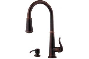 Pfister GT529-YPU Ashfield Rustic Bronze Single Handle Pull-Out Kitchen Faucet with Spray & Soap Dispenser
