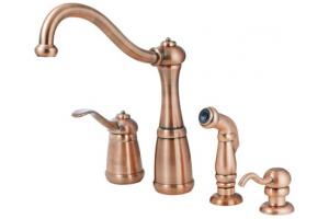 Price Pfister Marielle T26-4NRR Antique Copper Single Handle Kitchen Faucet with Side Spray & Soap Dispenser
