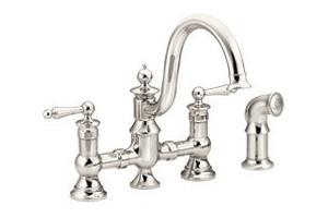 ShowHouse by Moen Waterhill S713NL Brushed Nickel Two Lever Kitchen Bridge Faucet with Side Spray