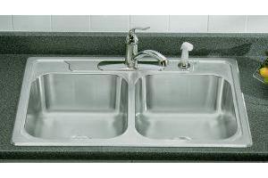 Sterling 14707-3 Middleton Stainless Steel Self-Rimming Double-Basin Kitchen Sink with Three-hole Faucet Punching